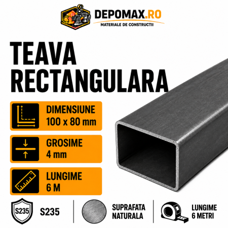 Teava rectangulara 100 x 80 x 4 mm, 6 metri